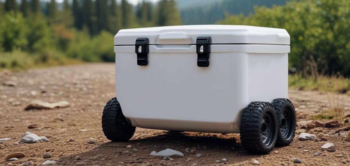 Motorized cooler on a hiking trail